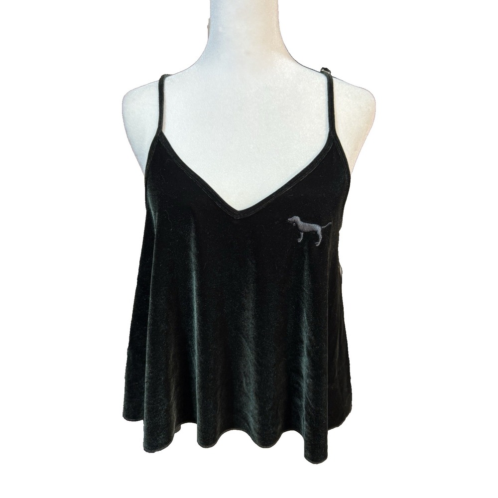 Victoria's Secret PINK Black Velvet Cami Tank Top‎ Size Oversized Medium Y2K